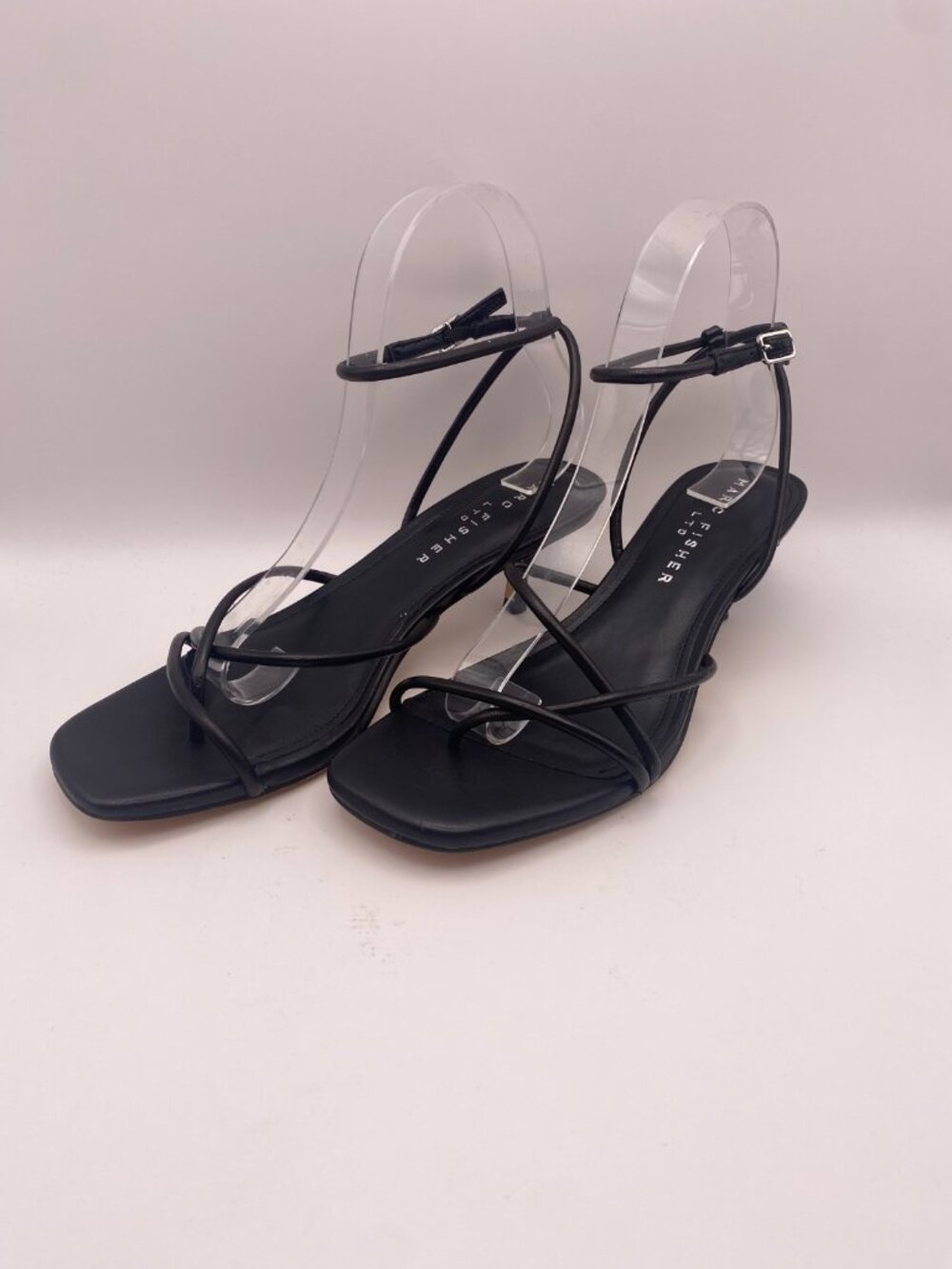 Marc Fisher LTD Women's Ballen Black Leather Strap Heeled Sandal Sz 7.5